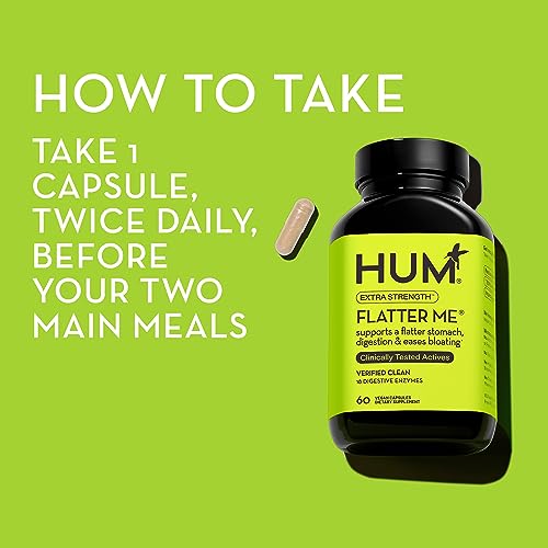 HUM Flatter Me Supplement for Daily Bloating - 18 Full Spectrum Digestive Enzymes to Support Food Breakdown - Ginger, Fennel Seed & Peppermint for Nutrient Absorption (Extra Strength)