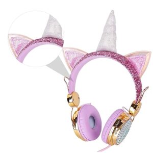 Abaodam Cat Ear Headphone 2pcs Unicorn Headphones Foldable Headphones Noise Cancelling Headphones on Ear Headphones Headset Headphones for Headphones with Mic Adjustable Girl