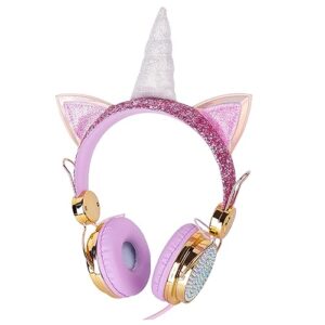 Abaodam Cat Ear Headphone 2pcs Unicorn Headphones Foldable Headphones Noise Cancelling Headphones on Ear Headphones Headset Headphones for Headphones with Mic Adjustable Girl