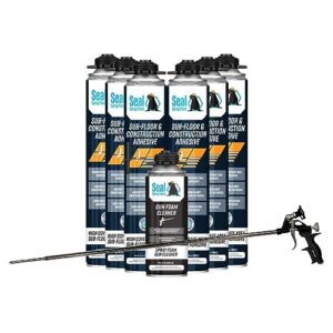 seal spray sub-floor and construction adhesive - pack of 6 cans (24 oz.), long barrel gun, and cleaner (16.9 oz. can)