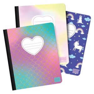scribblemate cute composition notebook wide ruled, set of 3 composition notebpooks for kids, wide ruled composition notebook for boys and girls. 100 pages 200 sheets. 9.75” x 7.5”