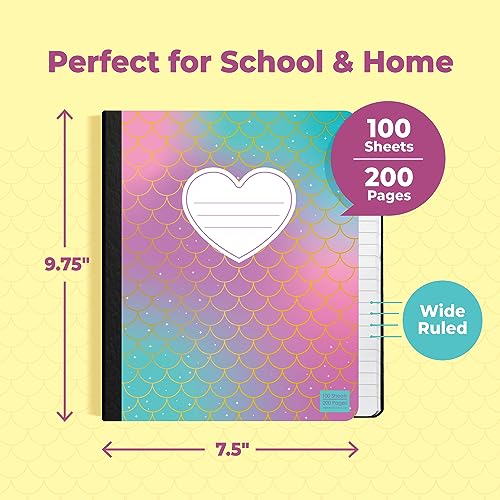 ScribbleMate Cute Composition Notebook Wide Ruled, Set of 3 Composition Notebpooks for Kids, Wide Ruled Composition Notebook for Boys and Girls. 100 pages 200 sheets. 9.75” x 7.5”