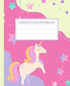 primary composition notebook: cute pink unicorn journal for kids | wide lined paper