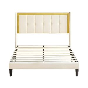 Anwick Queen Bed Frame with Headboard,Modern Upholstered Platform Bed Frame Queen Size with Storage Underneath and Wooden Slat for Living Room,Bedroom Heavy Duty (Queen, Beige)