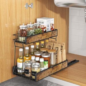 2 tier metal pull out cabinet organizer large capacity under sink storage kitchen organizer with sliding storage basket drawers for bathroom kitchen (color : black, size : 23 * 33 * 43cm)