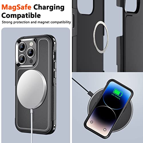 SUPFINE for Magnetic iPhone 14 Pro Case (Compatible with MagSafe) (10 FT Military Dropproof) 2X (Tempered Glass Screen Protector) Non-Slip Phone Case Cover,Black
