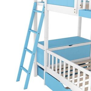 Goohome Twin Over Twin Bunk Beds with Stairs & Trundle,Wood Bunk Bedframe with Storage Cabinet and Drawer, High Length Guardrail, Built-in Slat, No-Noise, for Kids Teens Adults