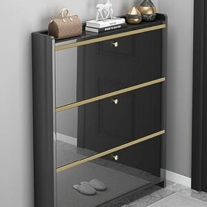 Shoe Cabinet with Doors, Shoe Storage Cabinet with 3 Flip Drawers for Entryway, Wood Narrow Shoe Rack, Tall Shoe Shelf for Living Room Porch Hallway, Black