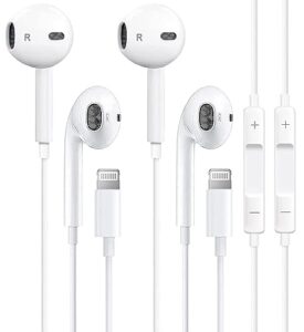 2 pack iphone earbuds wired lightning headphones [mfi certified] stereo noise canceling isolating in ear headset with built-in microphone & volume control for iphone 14 13 12 se 11 x 8 7-all ios,white