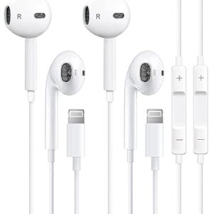 2 Pack iPhone Earbuds Wired Lightning Headphones [MFi Certified] Stereo Noise Canceling Isolating in Ear Headset with Built-in Microphone & Volume Control for iPhone 14 13 12 SE 11 X 8 7-All IOS,White