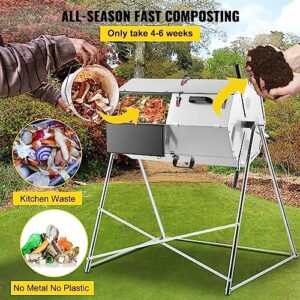 Compost Bin Stainless Steel Dual-Chamber Garden Composter 33/71/106 Gallons Capacity Composting Trash Can for Kitchen Yard (Color : 125L, Size : 1)