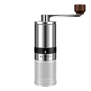 manual coffee grinder, stainless steel burr coffee grinder, portable coffee bean mill with adjustable settings and bearing hand, ceramic core coffee bean grinder for home traveling hiking or camping