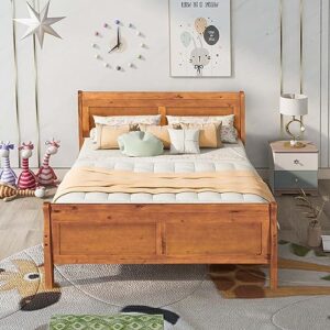 full size wood platform bed frame with headboard and footboard, modern classic platform bed with wood slats support & under bed storage for bedroom girls, no box springs needed (full, oak)