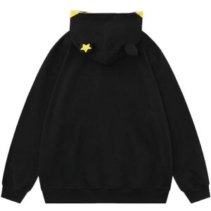 Amiblvowa Full Zip Up Hoodie Y2k Women Men Oversized Long Sleeve Graphic Grunge Sweatshirt Teen Girl Harajuku Pullover Jacket (Black Funny Star, S)