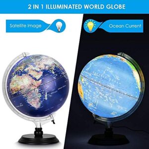 World Globe,Raised Relief Topographical Globe,Built-In LED Light for Night View for Learning Education Teaching Demo Home Office Desk Decoration