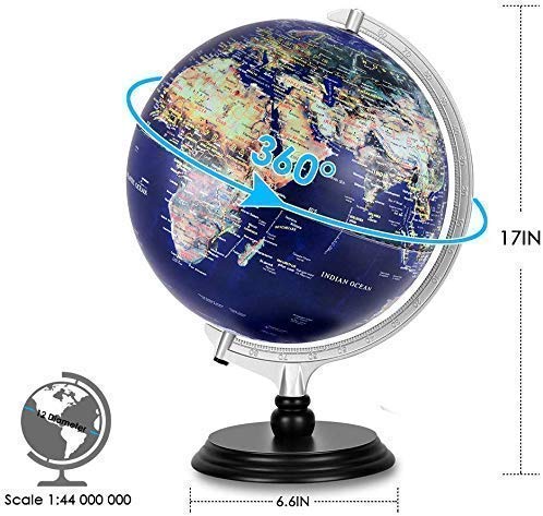 World Globe,Raised Relief Topographical Globe,Built-In LED Light for Night View for Learning Education Teaching Demo Home Office Desk Decoration