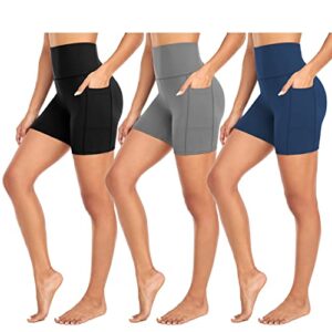 morefeel 3 pack high waisted biker shorts for women with pockets – 5" super soft workout yoga athletic shorts