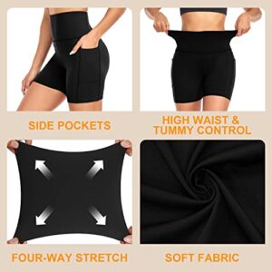 MOREFEEL 3 Pack High Waisted Biker Shorts for Women with Pockets – 5" Super Soft Workout Yoga Athletic Shorts