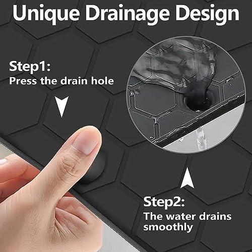 Yuehuam Under Sink Mat for 22x34 Cabinet, Silicone Waterproof Mat Under Sink Sink Tray with Drain Hole, Cabinet Liner Protector for Kitchen,Bathroom, Laundry Cabinets