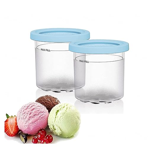 EVANEM 2/4/6PCS Creami Pints and Lids, for Creami Ninja Ice Cream,16 OZ Ice Cream Container Safe and Leak Proof Compatible NC301 NC300 NC299AMZ Series Ice Cream Maker,Blue-4PCS