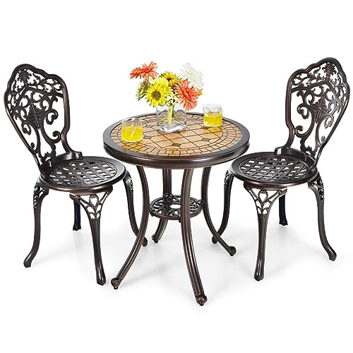 ZHYHSM-111 3PCS Patio Bistro Set Round Table Chairs All Weather Cast Aluminum Yard