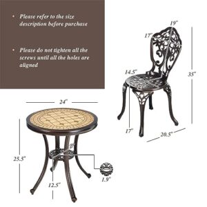 ZHYHSM-111 3PCS Patio Bistro Set Round Table Chairs All Weather Cast Aluminum Yard