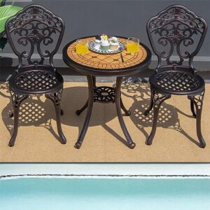 ZHYHSM-111 3PCS Patio Bistro Set Round Table Chairs All Weather Cast Aluminum Yard