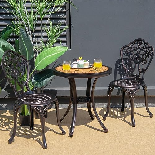 ZHYHSM-111 3PCS Patio Bistro Set Round Table Chairs All Weather Cast Aluminum Yard