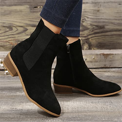 Knee High Platform Boots Suede Pointed Side Zipper Thick Heel Short White Cowgirl Boots Chunky Heel Cap Toe Side Zipper Comfortable Womens Cowgirl Boots