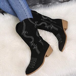 White Cowboy Boots Women Sparkly Retro Zipper Square Heel Middle Round Toe Shoes High Heel Cowgirl Boots Low Heel Pointed Toe Outdoor Boots Women