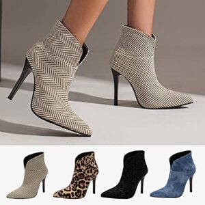 Women's Western Boots Boots With Leopard Print Blocking Thin High Heels In Winter Snakeskin Boots Women Flat Heel Closed Toe Side Zipper White Heeled Boots
