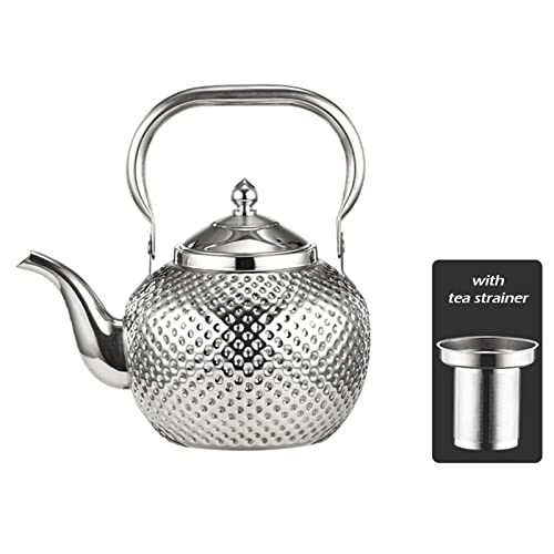 VATTEA Water Kettle Electric Stainless steel teapot hammer pattern kettle with tea strainer household restaurant induction cooker tea maker (Color : Silver)