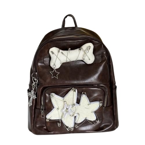 JHTPSLR Y2K Gothic Backpack Vintage Aesthetic PU Leather Backpack Y2K Gothic Accessories Backpack Grunge Y2K Backpack Trendy Backpack (Retro Brown)