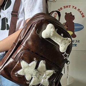 JHTPSLR Y2K Gothic Backpack Vintage Aesthetic PU Leather Backpack Y2K Gothic Accessories Backpack Grunge Y2K Backpack Trendy Backpack (Retro Brown)