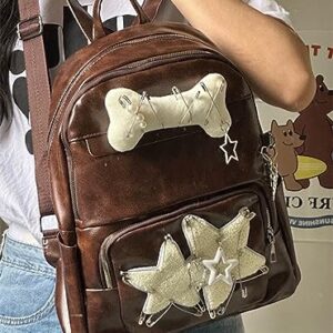 JHTPSLR Y2K Gothic Backpack Vintage Aesthetic PU Leather Backpack Y2K Gothic Accessories Backpack Grunge Y2K Backpack Trendy Backpack (Retro Brown)