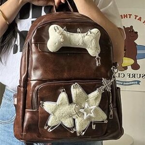 JHTPSLR Y2K Gothic Backpack Vintage Aesthetic PU Leather Backpack Y2K Gothic Accessories Backpack Grunge Y2K Backpack Trendy Backpack (Retro Brown)