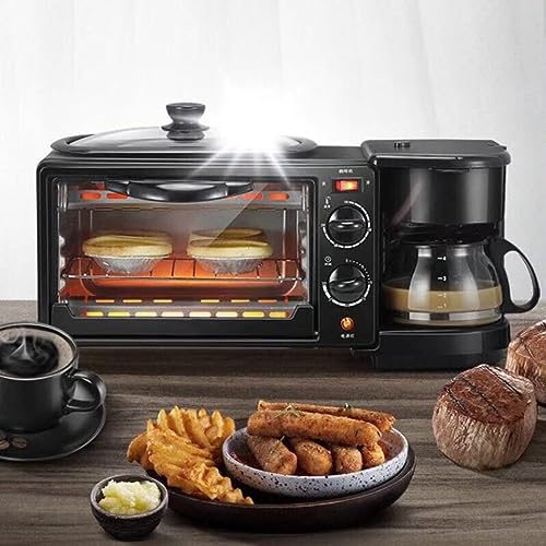 Multifunction Breakfast Station 3 In 1 Toaster Mini Oven With Coffee Maker With Glass Lid & Griddle For Home Breakfast Bread Pizza Egg Coffee Cooking