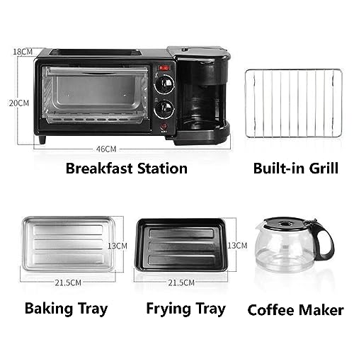 Multifunction Breakfast Station 3 In 1 Toaster Mini Oven With Coffee Maker With Glass Lid & Griddle For Home Breakfast Bread Pizza Egg Coffee Cooking