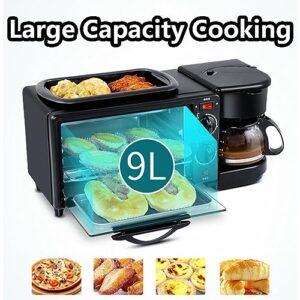 Multifunction Breakfast Station 3 In 1 Toaster Mini Oven With Coffee Maker With Glass Lid & Griddle For Home Breakfast Bread Pizza Egg Coffee Cooking