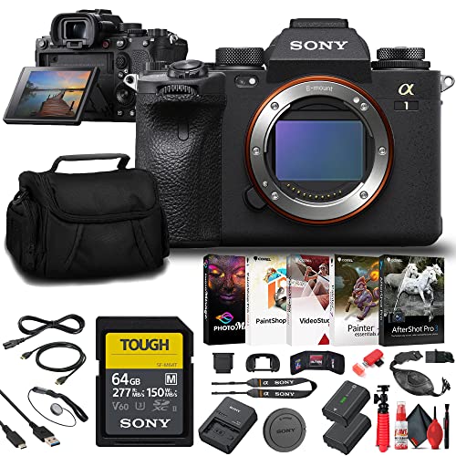 Sony a1 Mirrorless Camera (ILCE-1/B) + 64GB Card + Bag + NP-FZ100 Compatible Battery + Corel Photo Software + Flex Tripod + Hand Strap + Memory Wallet + Cap Keeper + Cleaning Kit + More (Renewed)