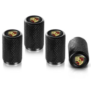 metal auto tire valve stem compatible with porsche 718 911 macan taycan paramera cayenne trim accessories 4pcs （black）