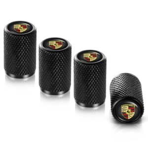 Metal Auto Tire Valve Stem Compatible with Porsche 718 911 Macan Taycan Paramera Cayenne Trim Accessories 4pcs （Black）