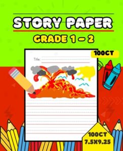 story paper grade 1-2 100ct: story composition notebook paper with red baseline, dotted middle line and large drawing space