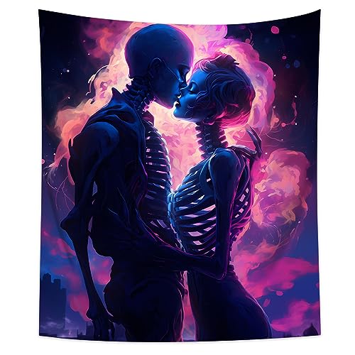 QGHOT Goth Skull Tapestry Wall Hanging, Gothic Lovers Tapestry for Bedroom Aesthetics, Trippy Skeleton Tapestry for Living Room Bedroom College Dorm room Wall Love Art Decor (29x37 in)