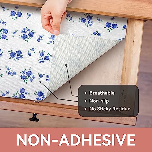 RAY STAR Shelf Liner, Non Adhesive Bue Daisy Floral Cabinet Liner for Pantry Drawer Vanity, Strong Grip Non Slip Waterproof, Shelf Liners for Kitchen Cabinets