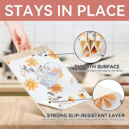 RAY STAR Shelf Liner, Non Adhesive Bue Daisy Floral Cabinet Liner for Pantry Drawer Vanity, Strong Grip Non Slip Waterproof, Shelf Liners for Kitchen Cabinets