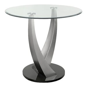 24/7 shop at home brinley modern glass top counter height table, pedestal base, seat 4 for dining room, kitchen, silver and black