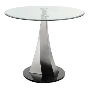 24/7 Shop at Home Brinley Modern Glass Top Counter Height Table, Pedestal Base, Seat 4 for Dining Room, Kitchen, Silver and Black