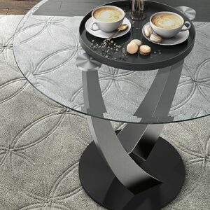 24/7 Shop at Home Brinley Modern Glass Top Counter Height Table, Pedestal Base, Seat 4 for Dining Room, Kitchen, Silver and Black