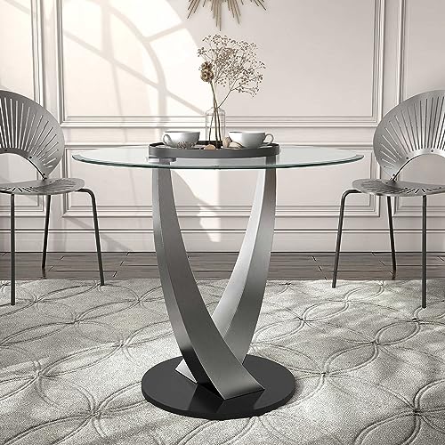 24/7 Shop at Home Brinley Modern Glass Top Counter Height Table, Pedestal Base, Seat 4 for Dining Room, Kitchen, Silver and Black